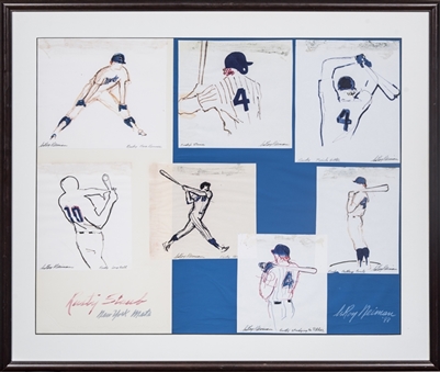 LeRoy Neiman Signed Collection of Rusty Staub Sketch Prints in 34x29 Framed Display (Staub LOA & Beckett)